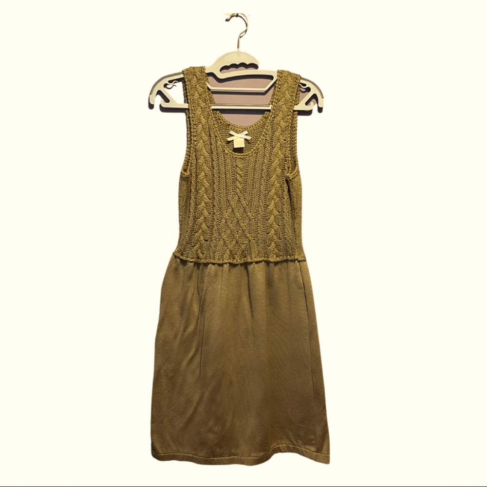 Sleeveless Knit-Top Sweater Dress in Brown